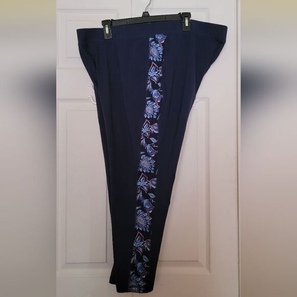 #026 Catherine's active blue leggings w paisley floral print stripe Sze. 3XWP - Picture 5 of 7